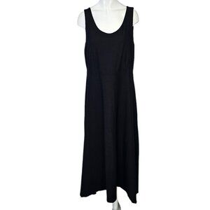 Eileen Fisher Womens Scoop Neck Black Stretch Midi Dress, Little Black Dress, S